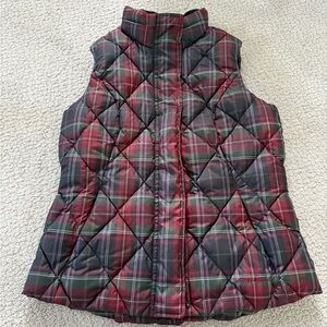 Eddie Bauer Plaid Goose Down Puffer Vest Size S Red Preppy Outdoors Holiday